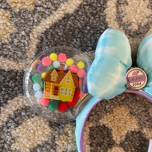 Disney Pixar Up Minnie Mouse Ears Headband Blue Cloud Grape Soda Pom Pom House - Picture 3 of 6